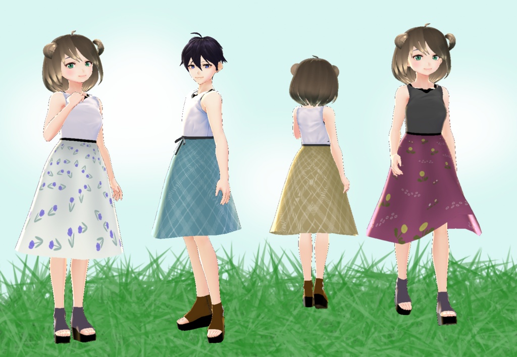 【VRoid/無料有】花柄スカートセット