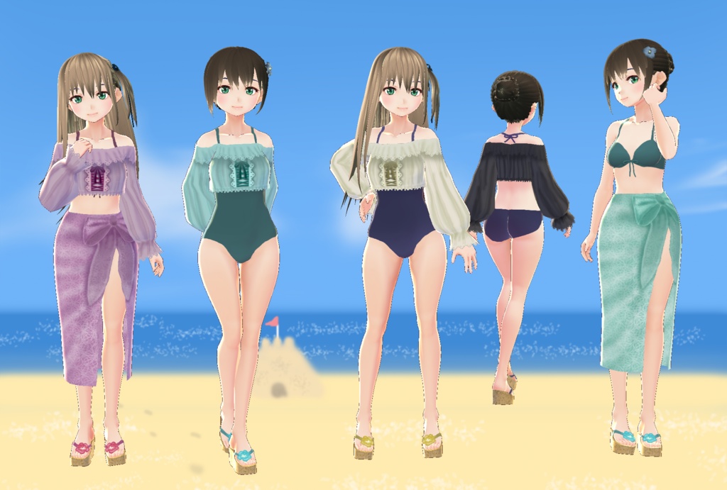 【VRoid】オフショル水着セット