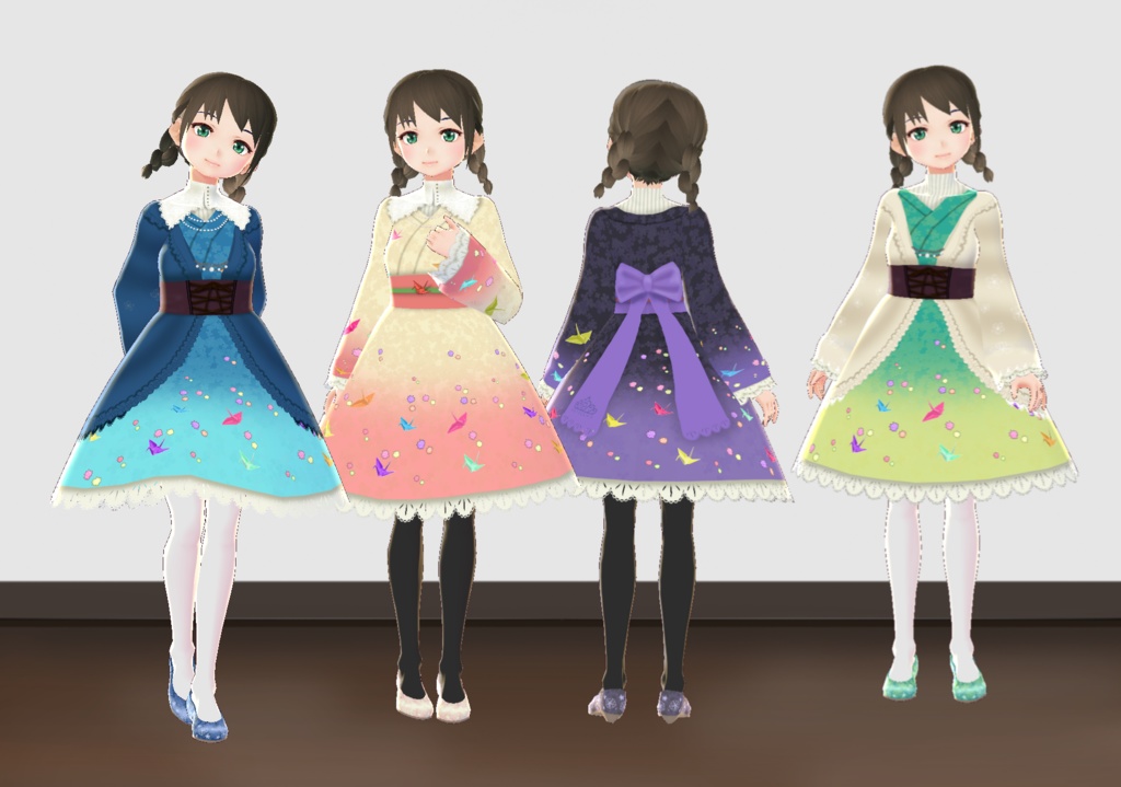 【VRoid】和柄ドレスセット