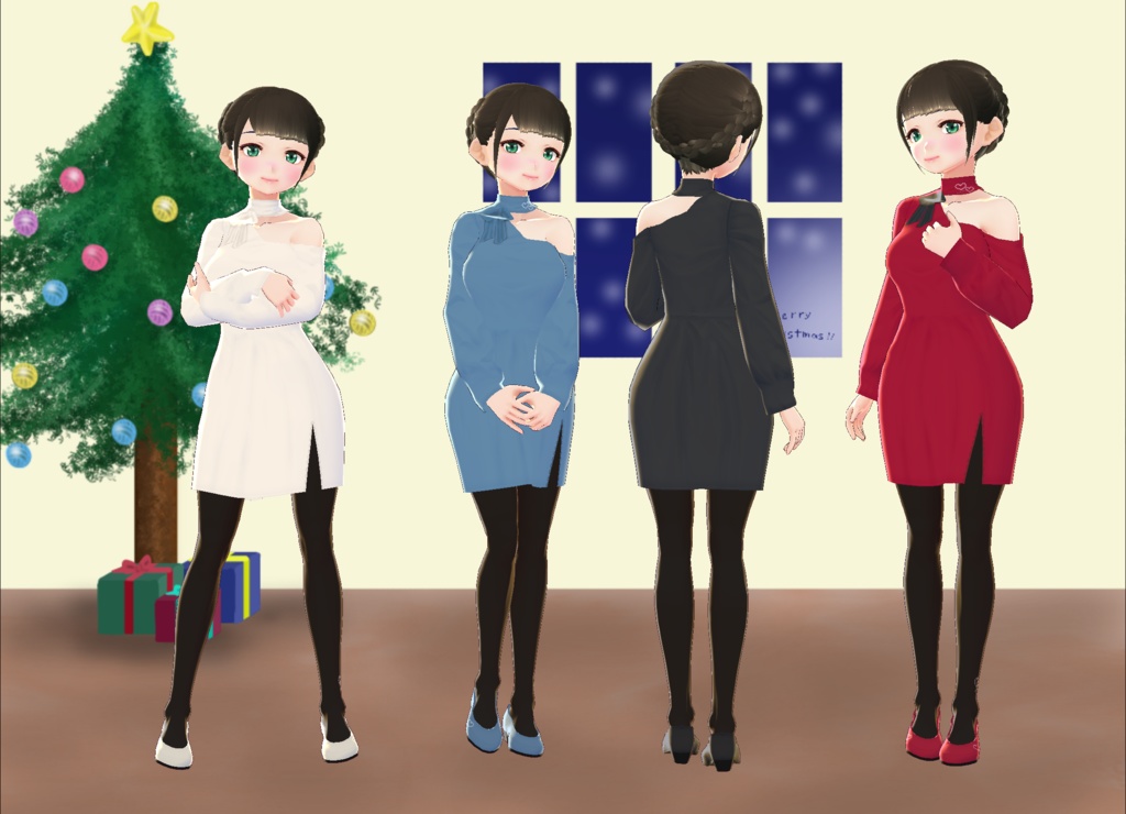 【VRoid/無料有】肩出しドレスセット