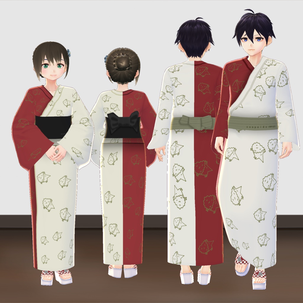 【VRoid】紅白浴衣セット