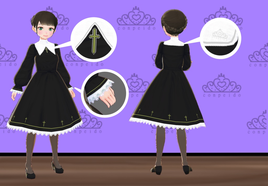 【VRoid】シスター風ロリータワンピースセット