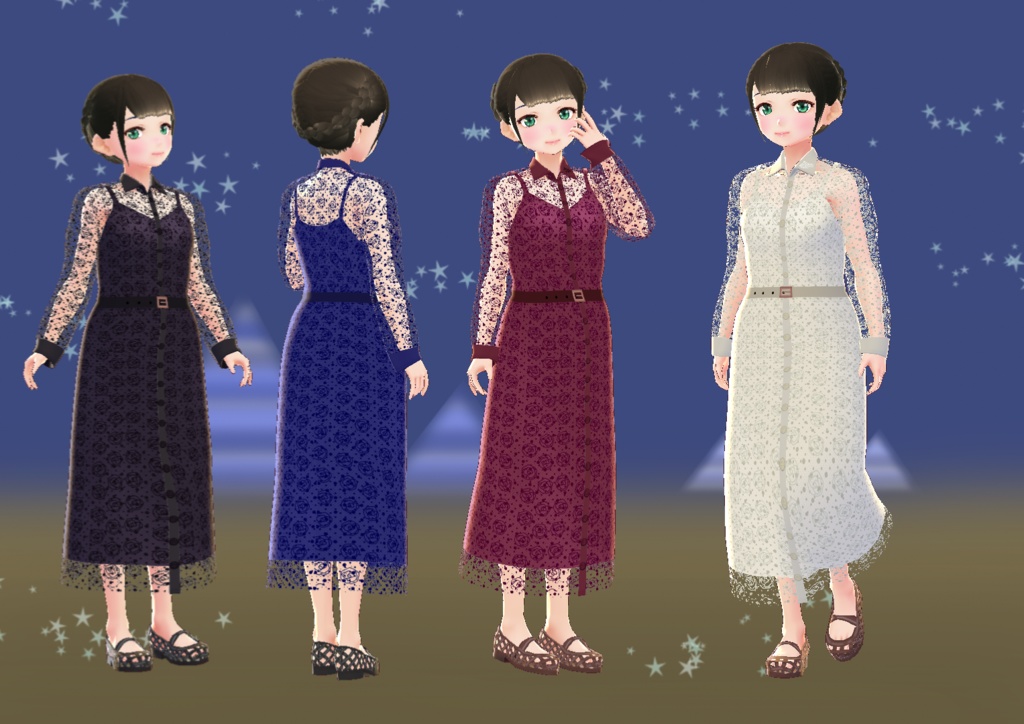 【VRoid/無料有】レースシャツワンピースセット