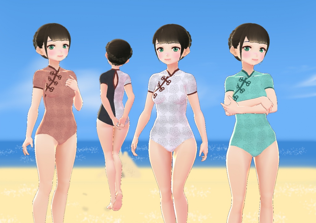 【VRoid/無料有】チャイナ水着セット