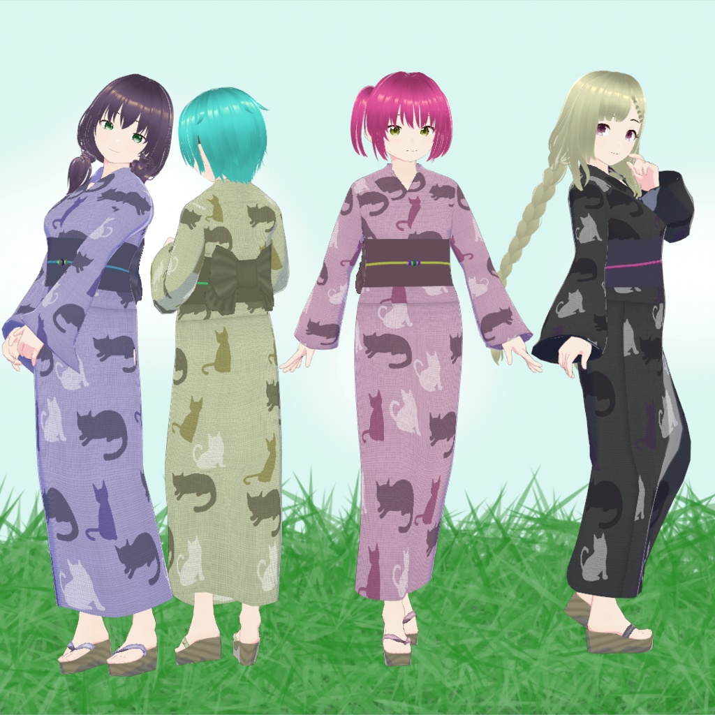 【VRoid/無料有】1000人記念猫柄浴衣セット