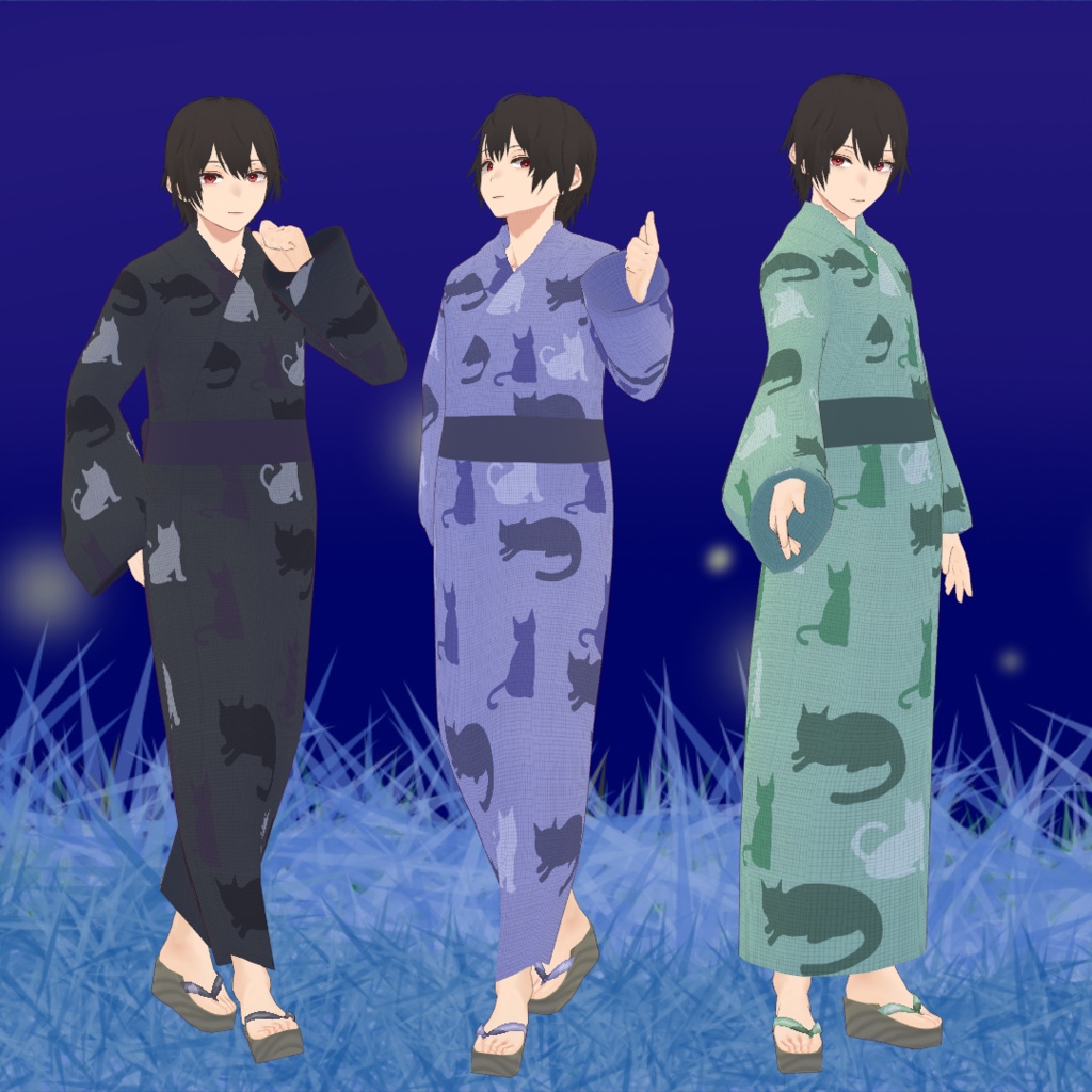 【VRoid/無料有】1000人記念猫柄浴衣セット