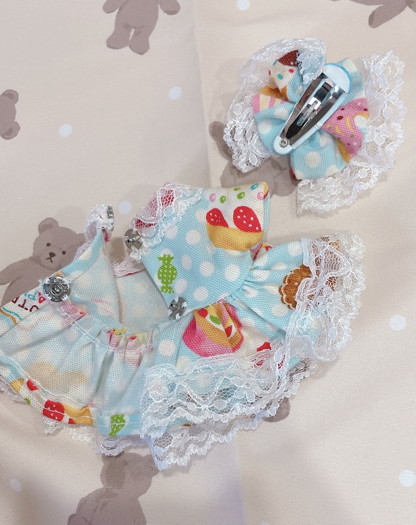 sweets 𖦊ワンピース(水色)ヘアアクセ付き