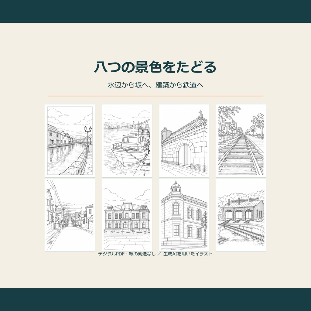 小樽の塗り絵と小さな旅|港と坂の8つの景色(日本語PDF)