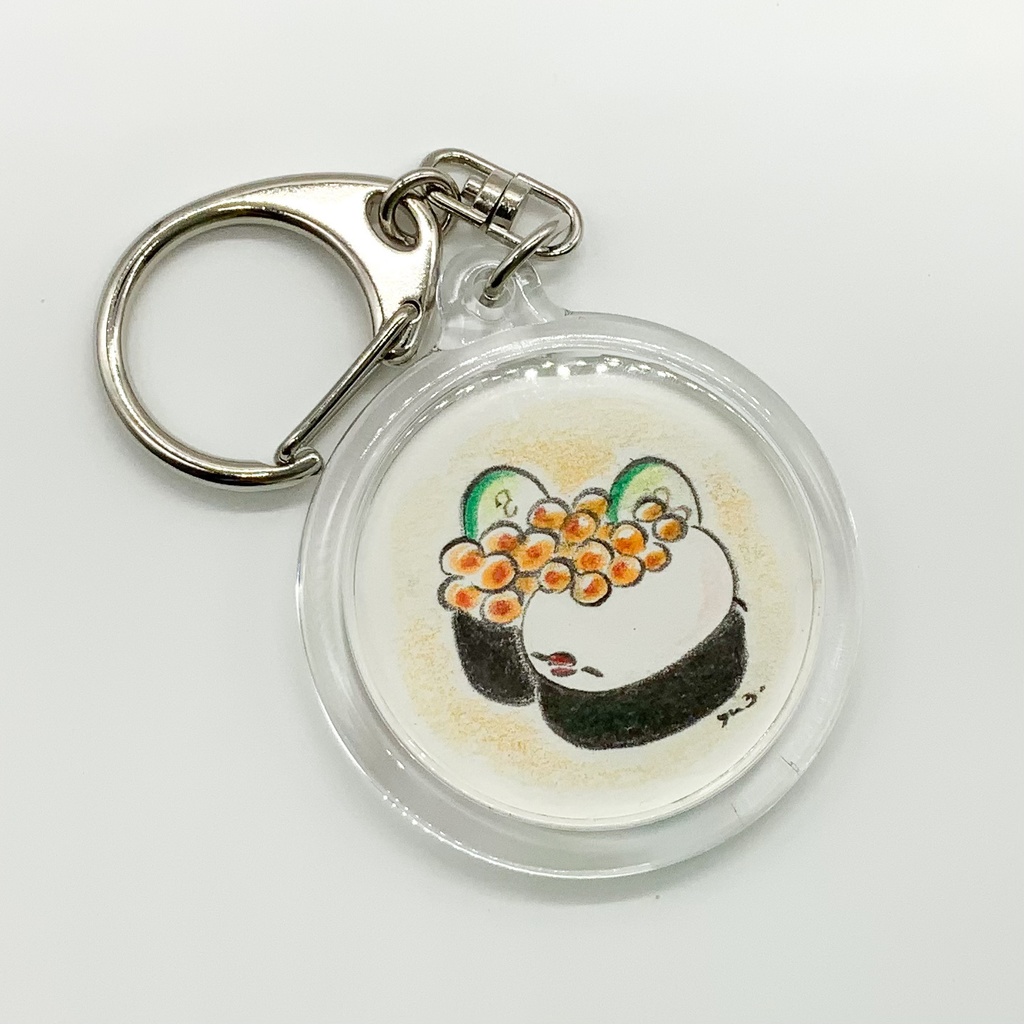 ミニ原画キーホルダー　お寿司ぶんちょ(いくら)