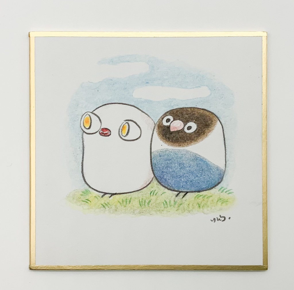 ミニ原画豆色紙　ぶんちょとぼたん