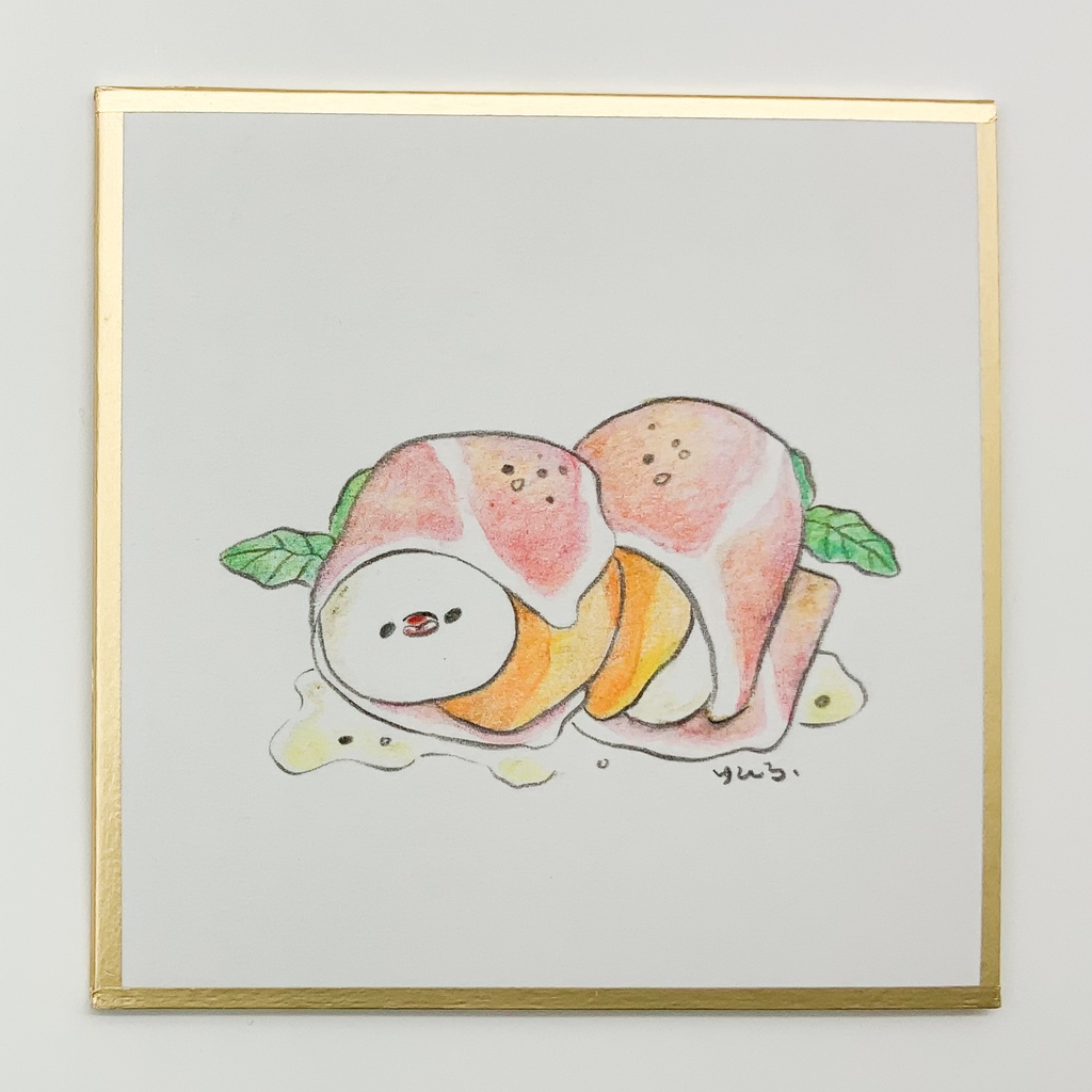 豆色紙原画　柿とぶんちょの生ハム巻き