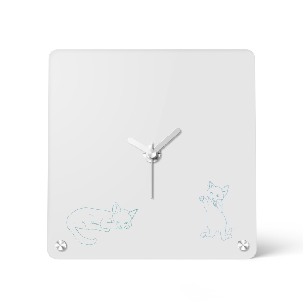猫＆猫①　アクリル時計 - 150x150mm