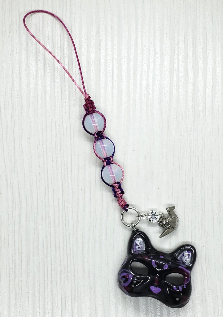 猫面 ストラップ 黒紫
