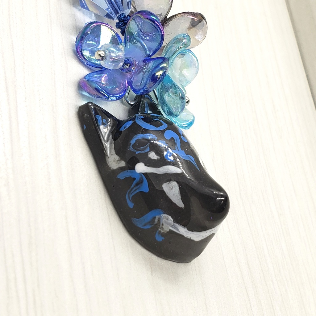 狐面 ストラップ 黒青