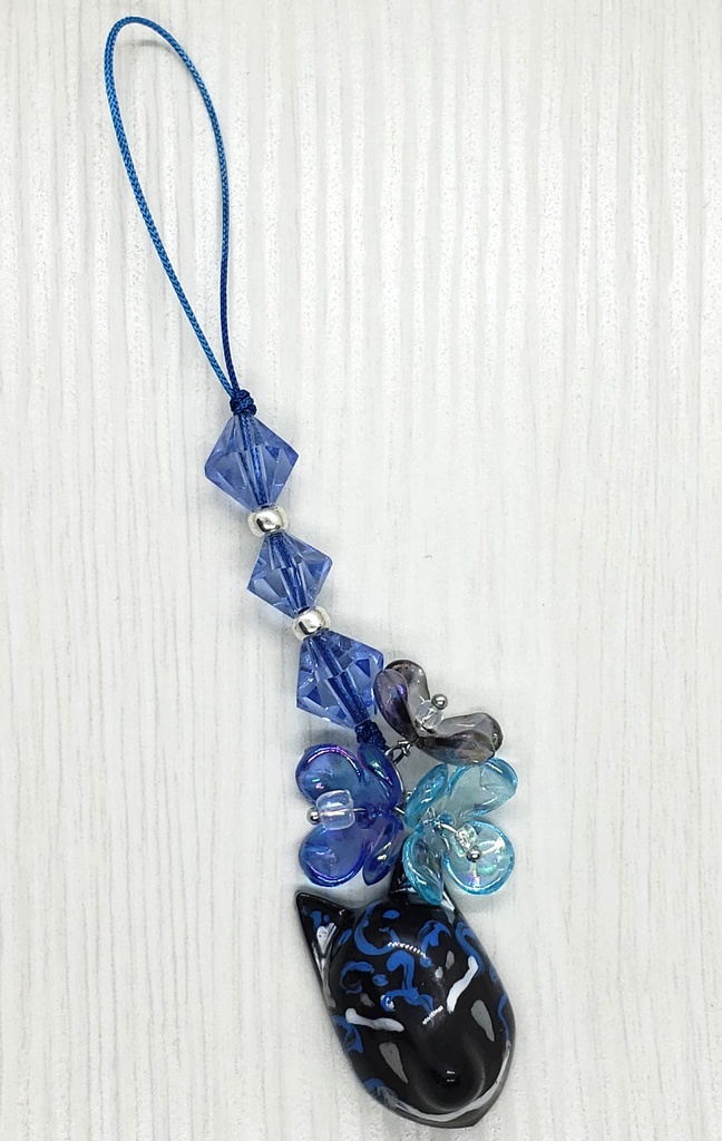 狐面 ストラップ 黒青