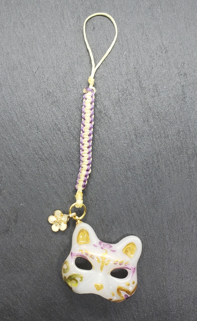 猫面 ストラップ 白金花