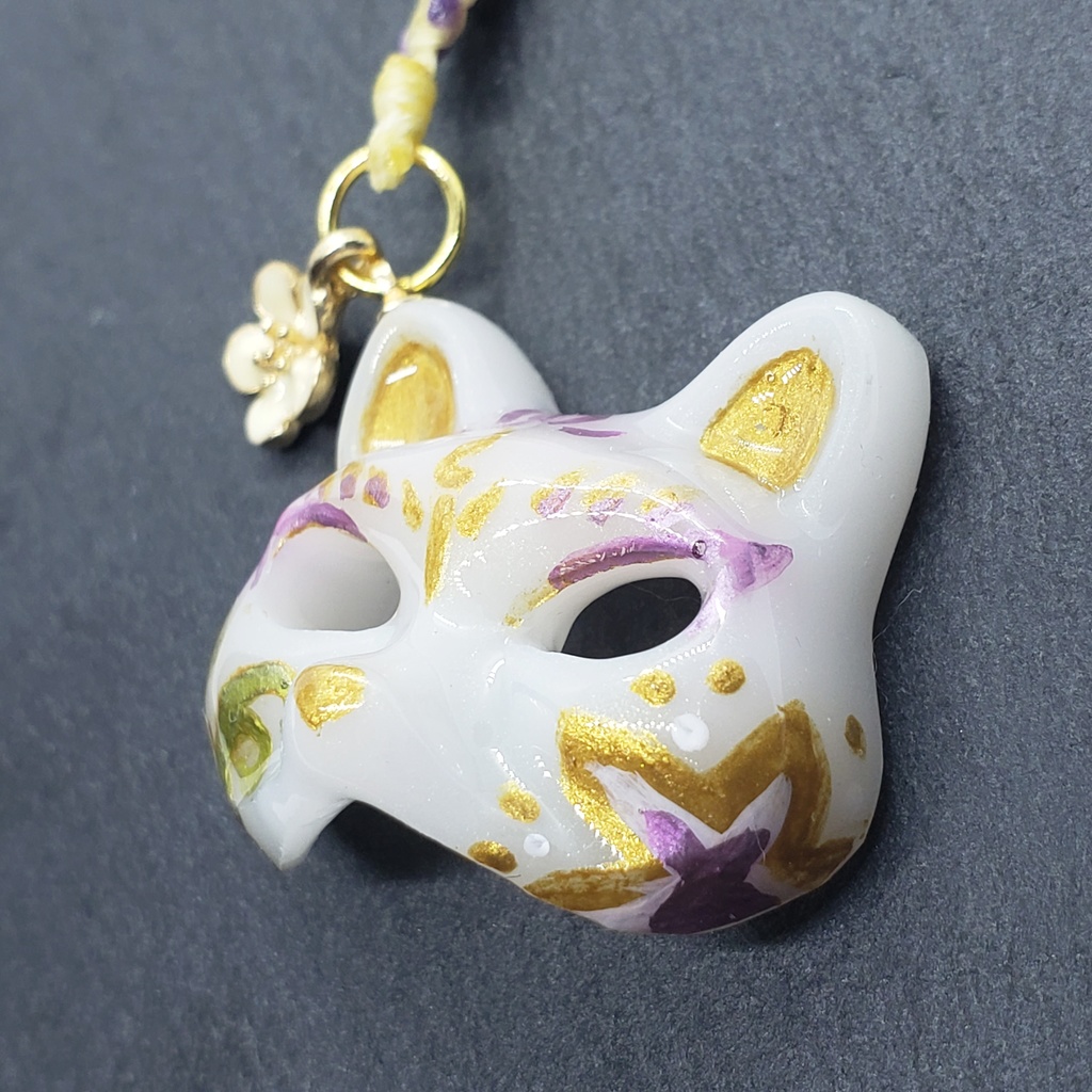 猫面 ストラップ 白金花