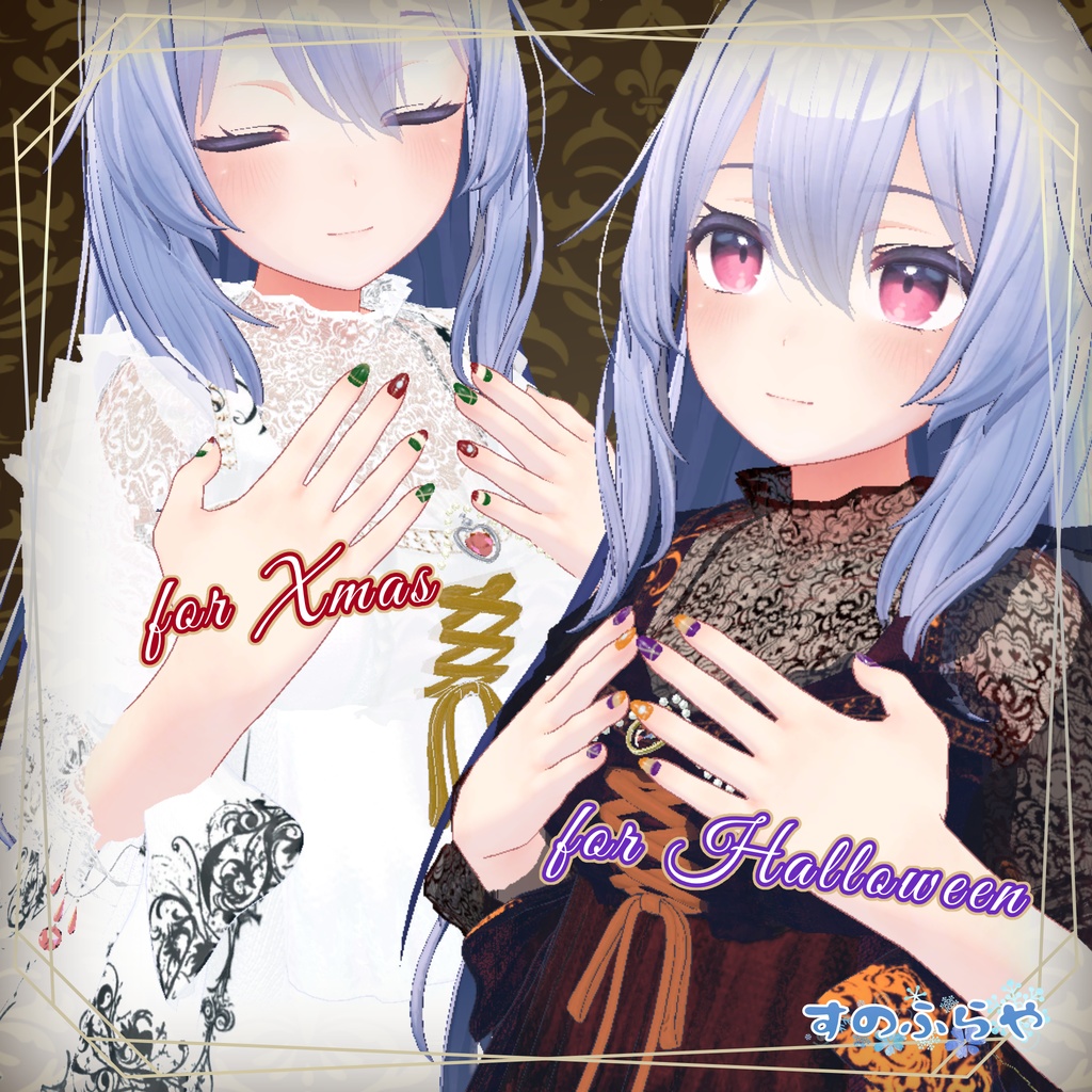 簡単改変【32アバター・MDollnail用】ネイルテクスチャ-ChicBorderNail-