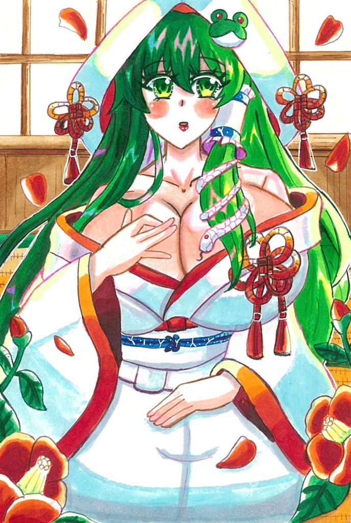 【ポストカード原画】東方Project 白無垢早苗 ※難あり