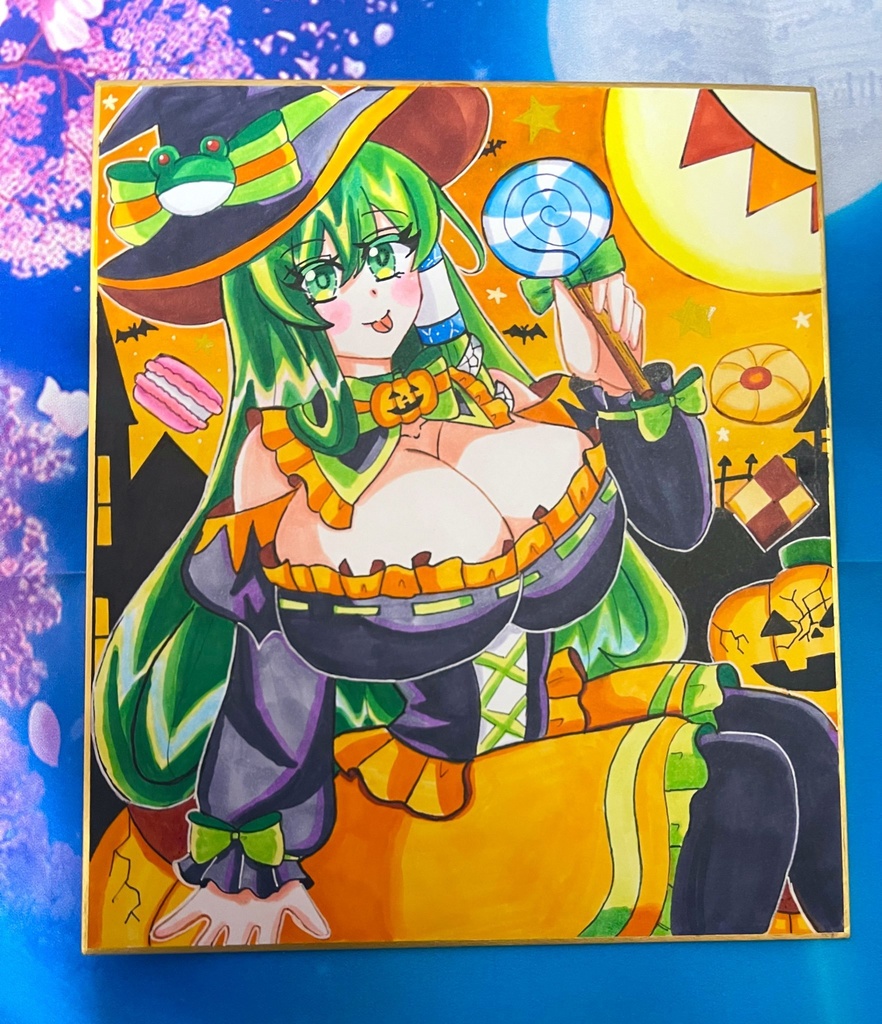 【中色紙原画】東方Project ハロウィン早苗🎃