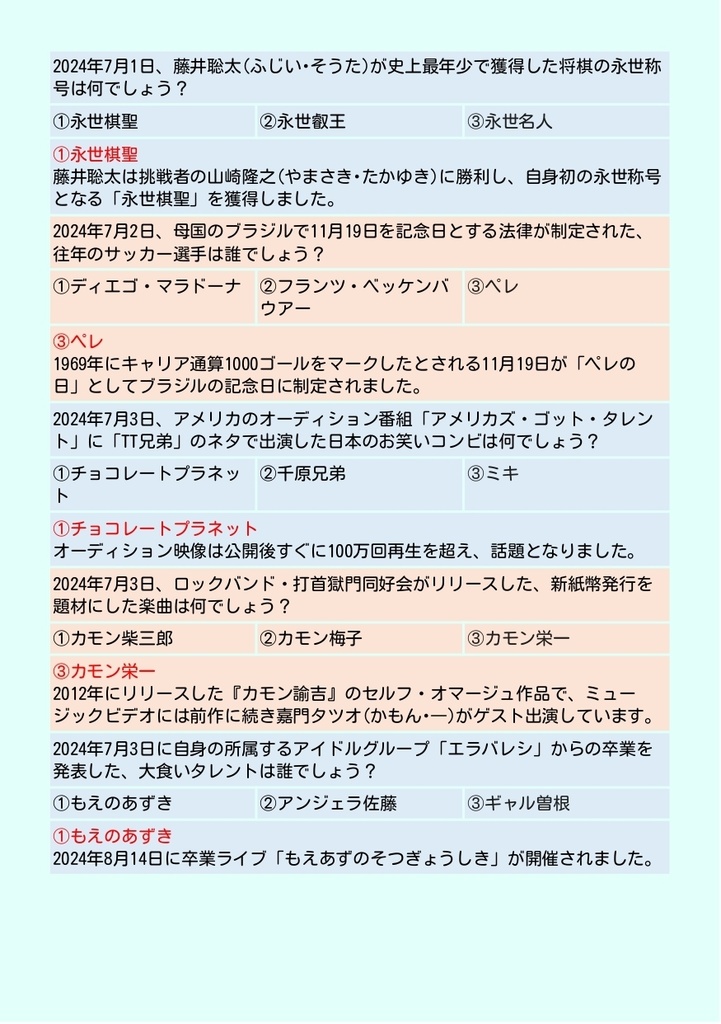 【DL版】2024年7~12月ニュースクイズ(237問)