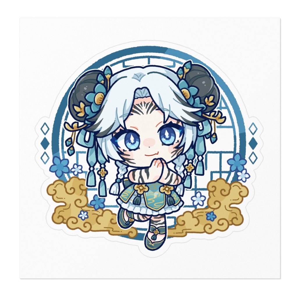 【常設】寅田ぱんだ ステッカー (お団子+茉莉花漂う中華背景ver.)