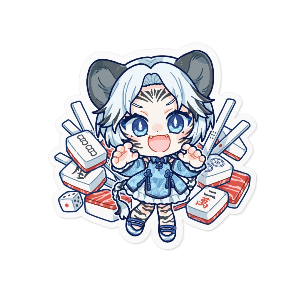 【常設】寅田ぱんだ ステッカー (ケモ耳+お肉柄の麻雀牌背景ver.)