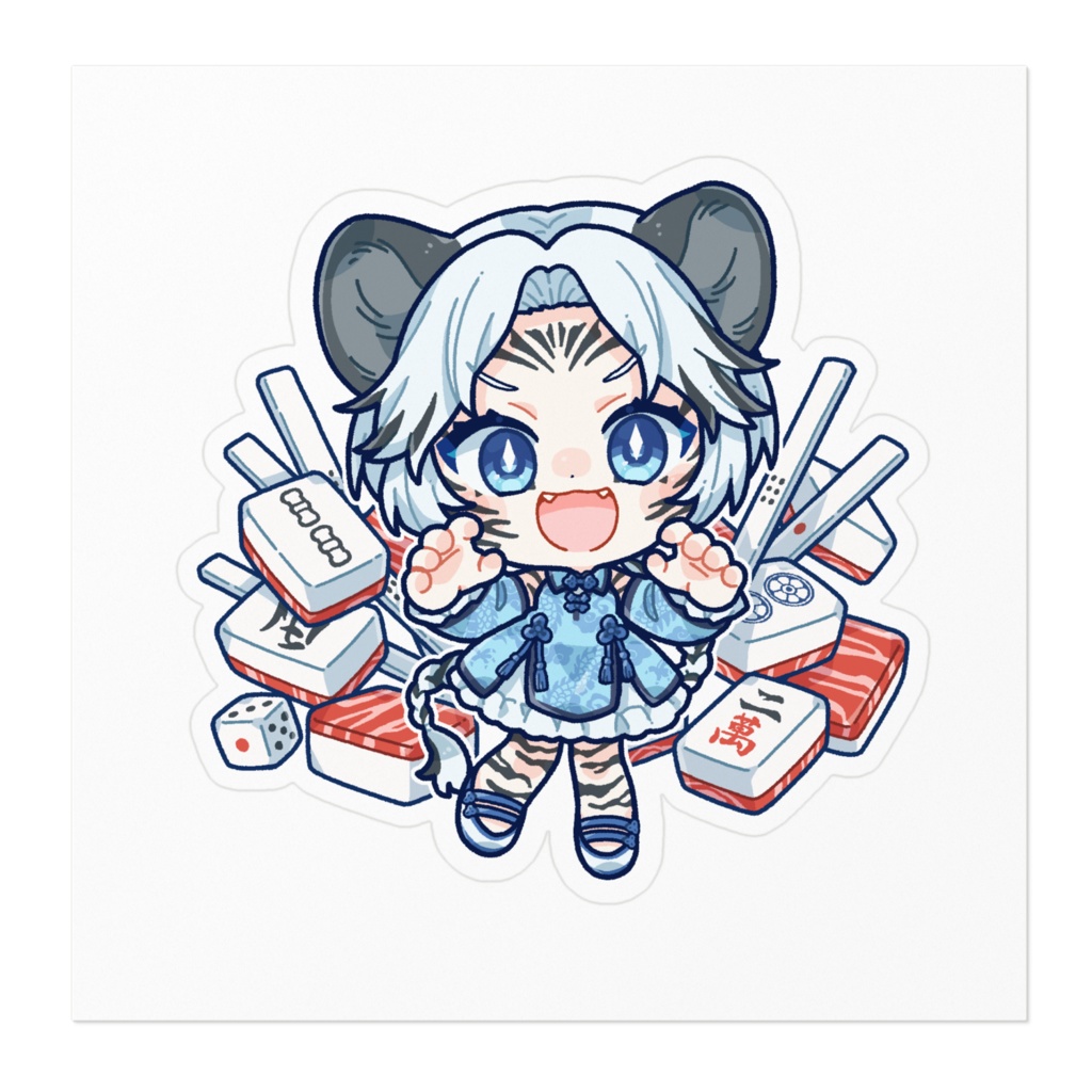 【常設】寅田ぱんだ ステッカー (ケモ耳+お肉柄の麻雀牌背景ver.)