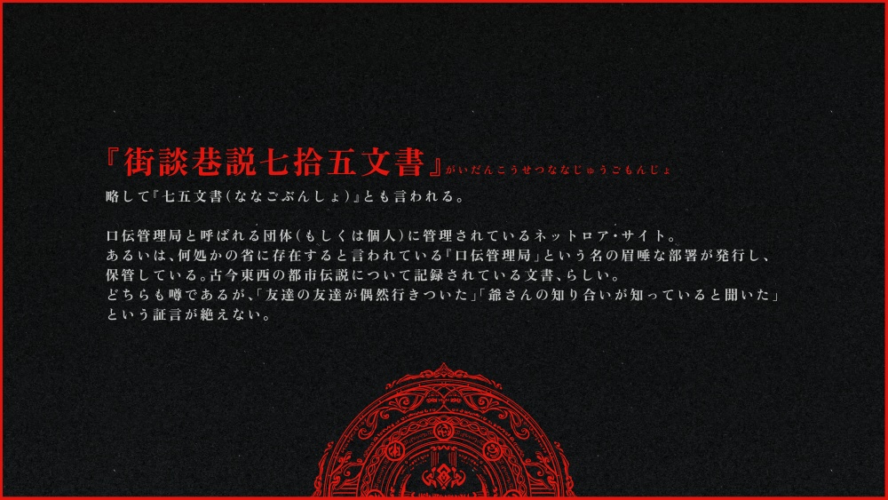 【CoC】街談巷説七拾五文書概要ページ【シナリオアンソロジー】