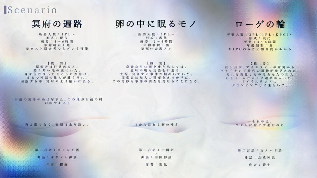 【CoC】バベルの天蓋【第二言語シナリオアンソロジー】SPLL:E189308