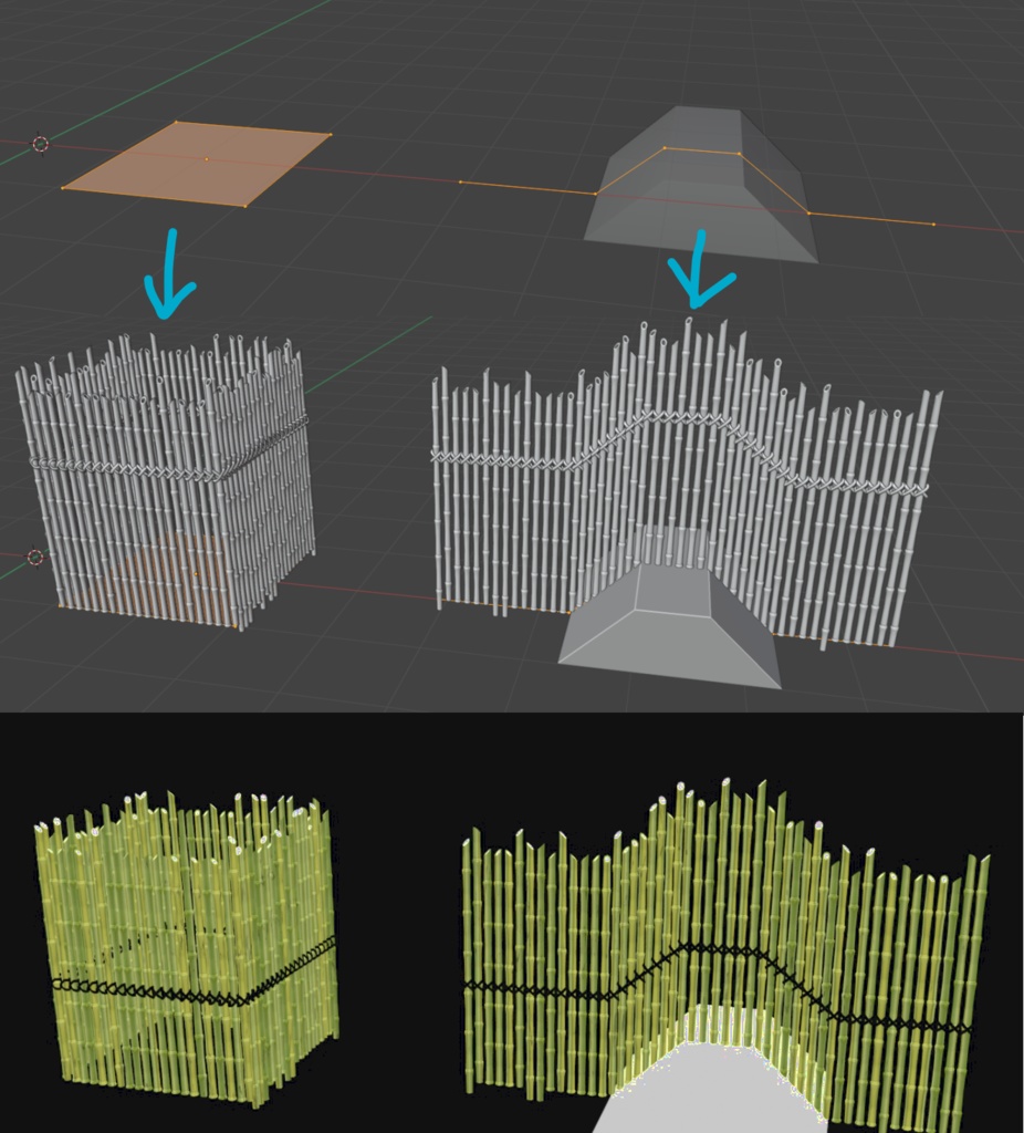 【blender】Geometry Node : 竹の柵