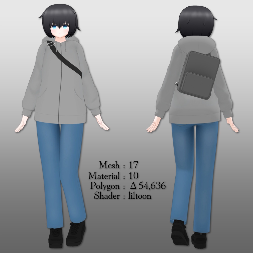 VRChatアバター想定オリジナル3Dモデル「ルリ」