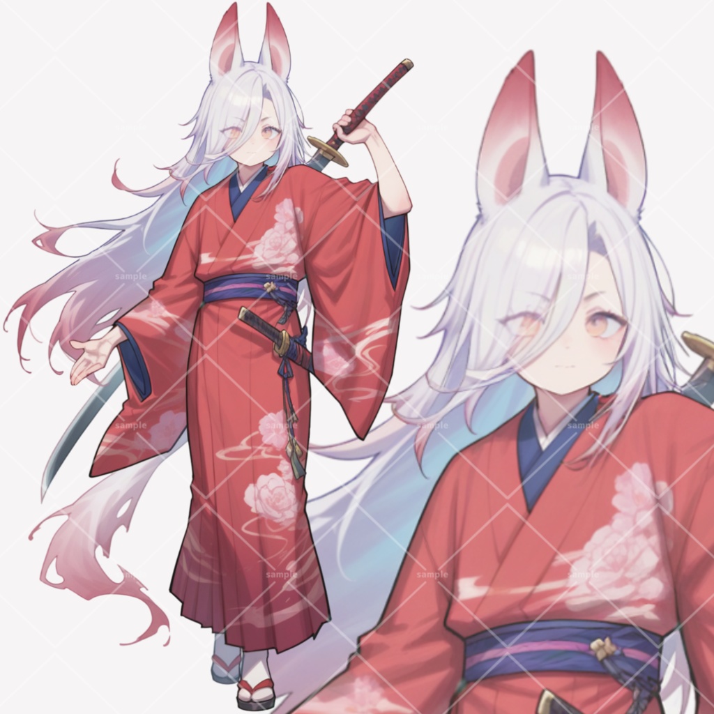 狐耳の着物メカクレ女子　立ち絵素材