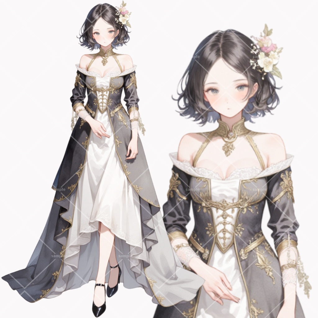 淡い黒ドレスの令嬢　立ち絵素材