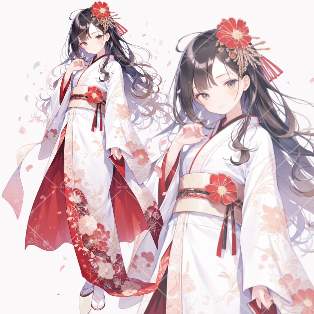 花びらと着物の女の子　立ち絵素材