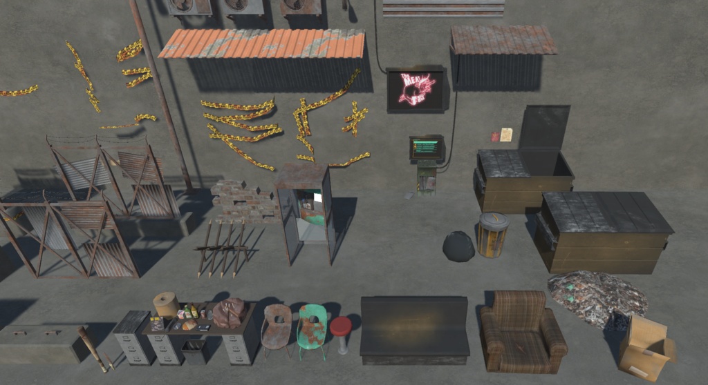 Low Poly Cyberpunk Street Props (Meat Rack assets)