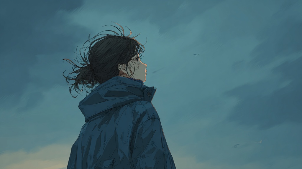 風に揺られているコートの人 7枚【ゆるストーリー】