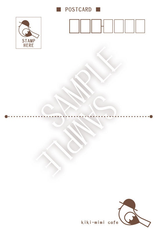 【kiki-mimi cafe】ポストカード(トリ&カップ・白赤)