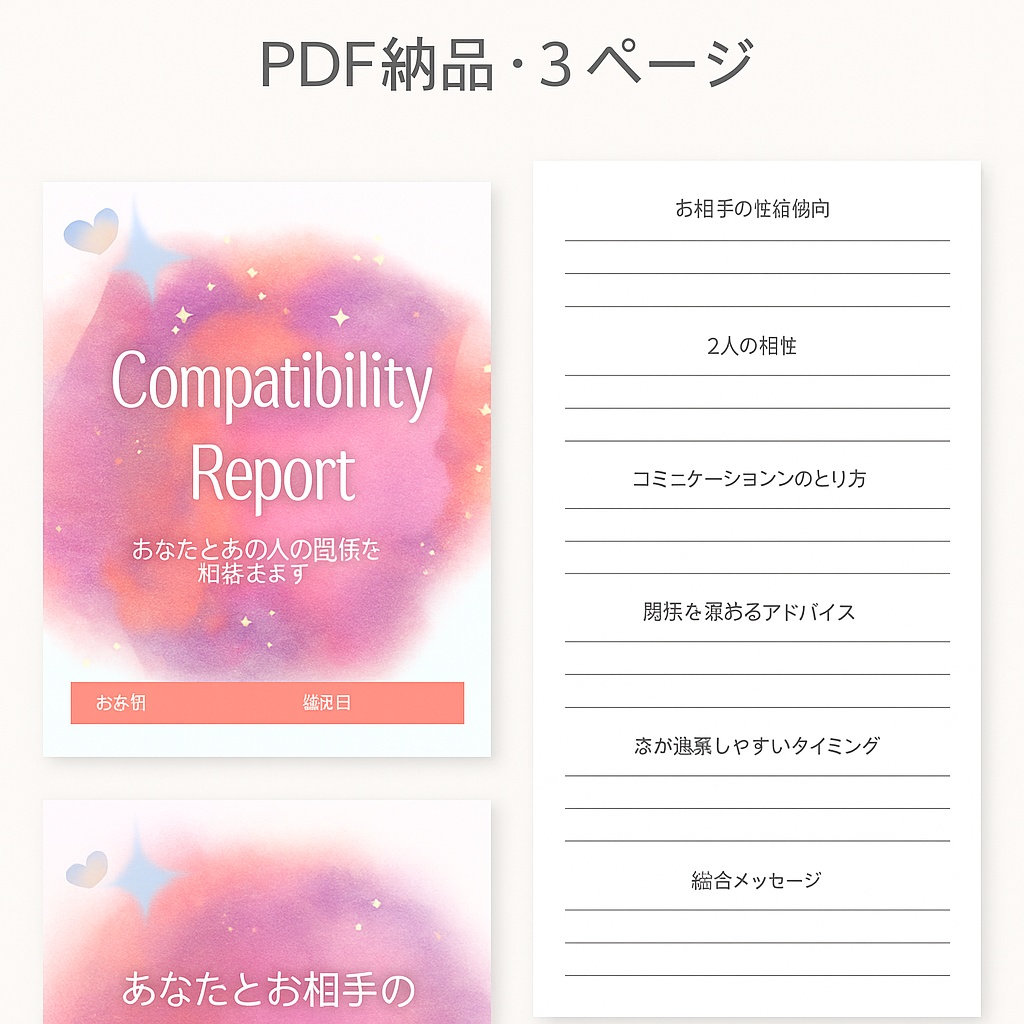 相性占いレポートテンプレート(PDF納品)|3ページ構成・A4サイズ