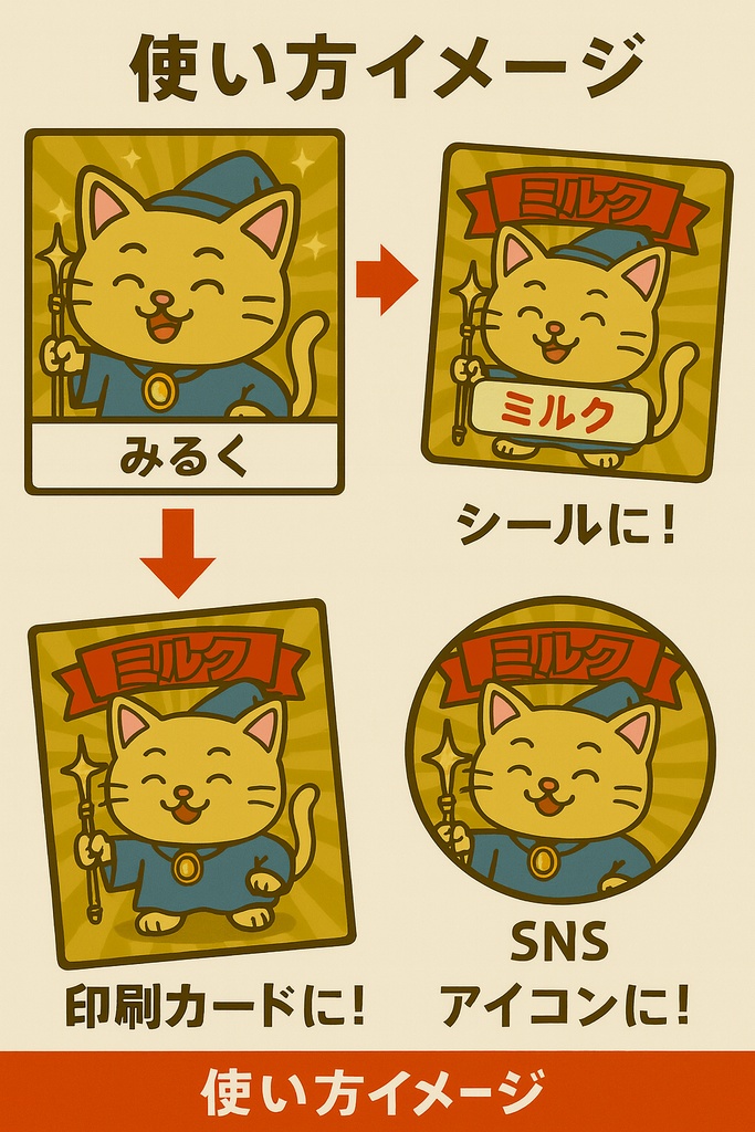 【無料お試し】ビックリマン風キャラテンプレート「ミルク」|名前入り&名前なし2枚セット(PNG)