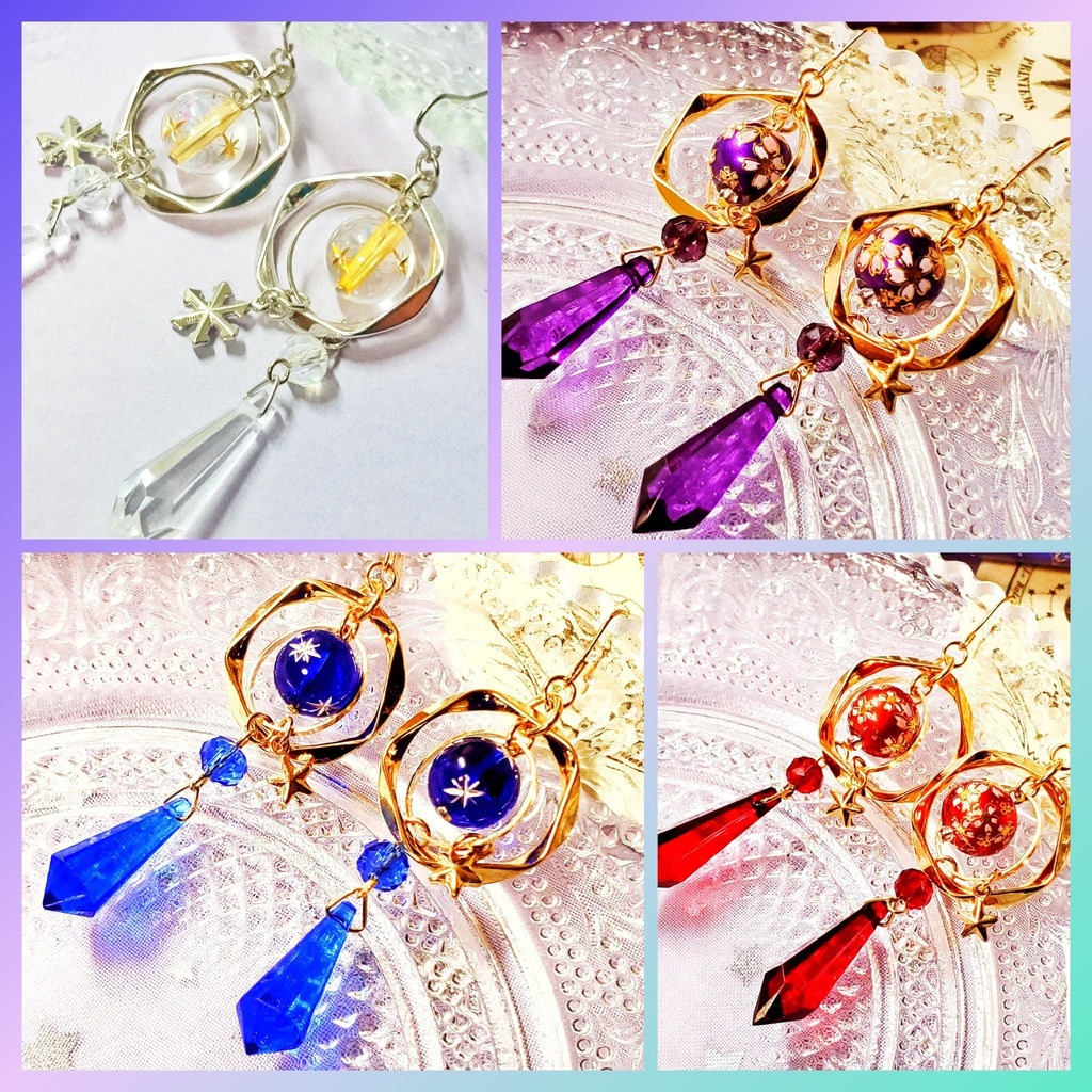 【片耳用】星・花の円環の耳飾り