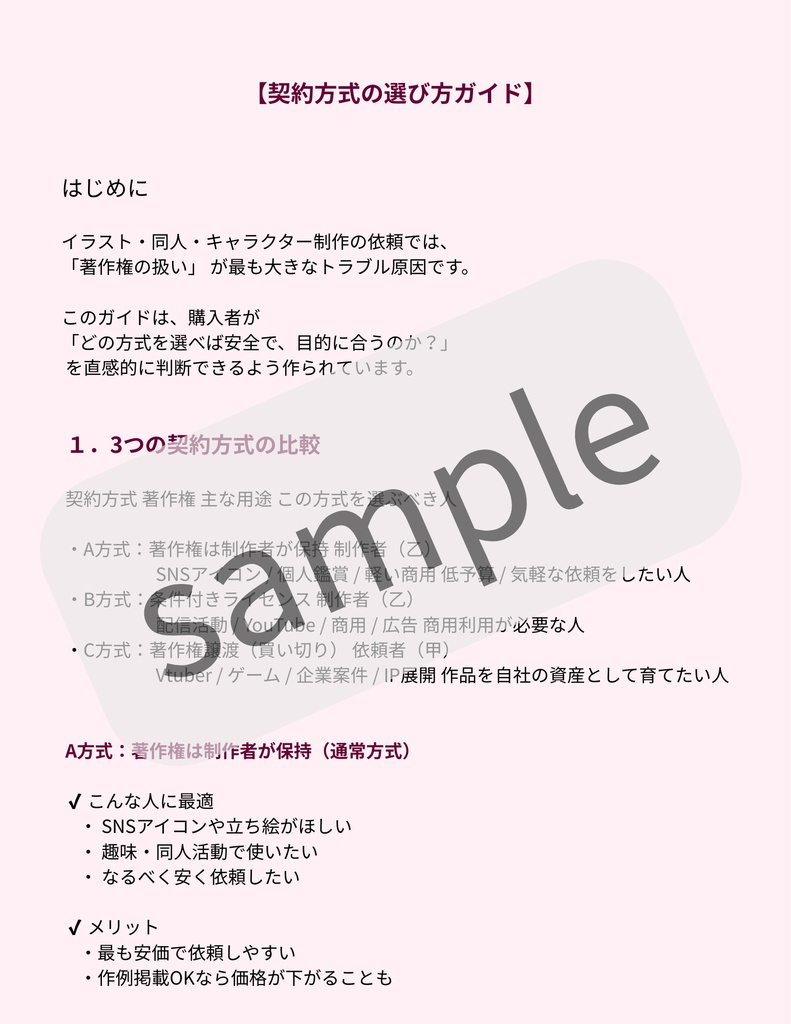 Illustrator Legal Pack（PDF版） イラスト制作契約書テンプレート集 【PDF形式／編集テンプレートなし】(可愛いピンク ver.)