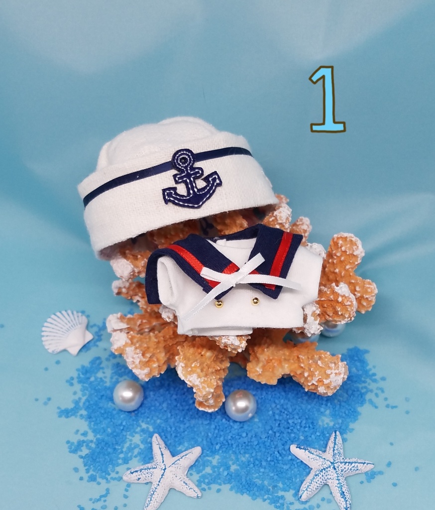 10cmサイズ ぬい服 セーラーコーデ セーラー風トップス 付襟