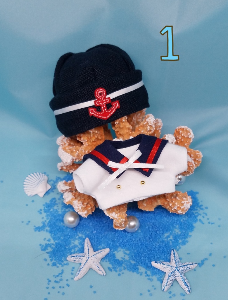 1２ｃｍサイズ　ぬい服　セーラーコーデ　セーラー風トップス　付襟　