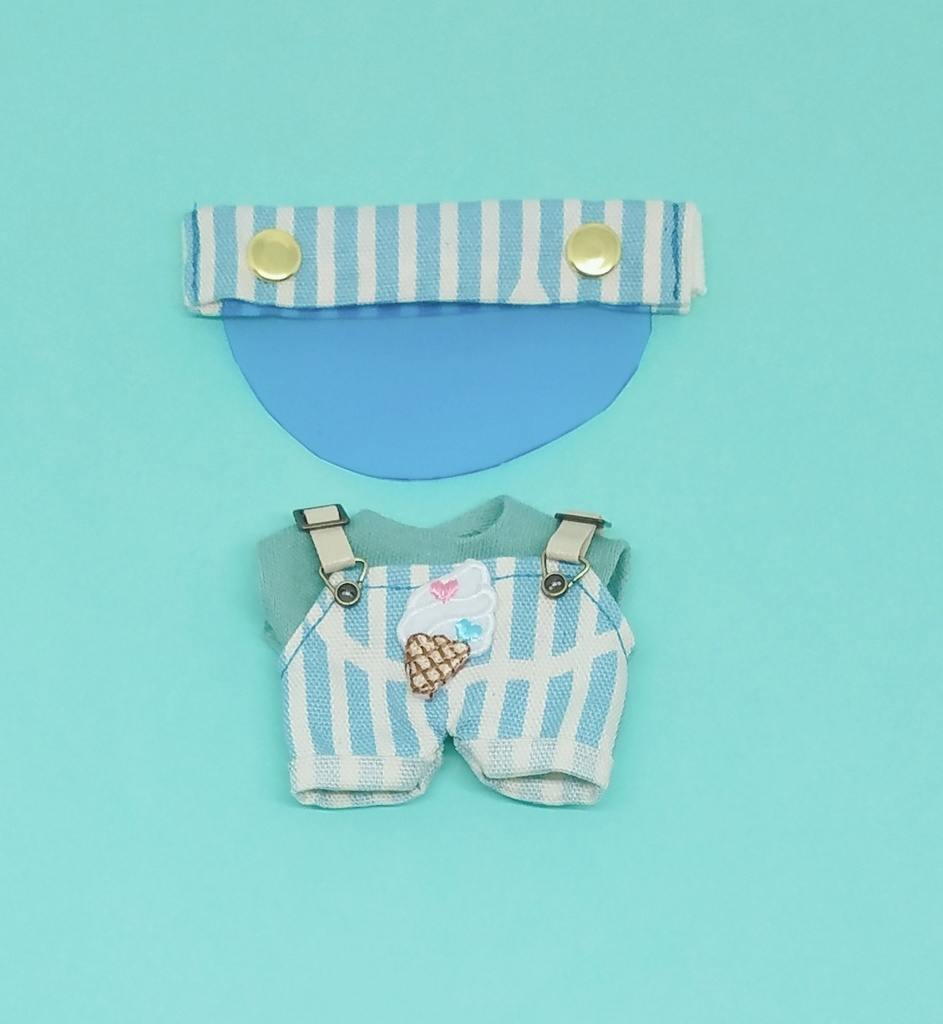 １０ｃｍサイズ　１２ｃｍサイズ　ぬい服　サンバイザー　アイスクリームサロペット　無地シャツ