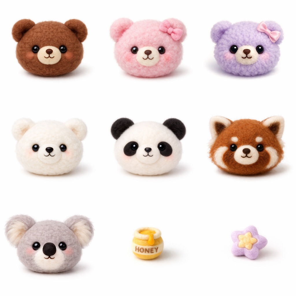 モコモコ質感クリップアート素材 透過PNG 60点(動物6種)商用利用OK