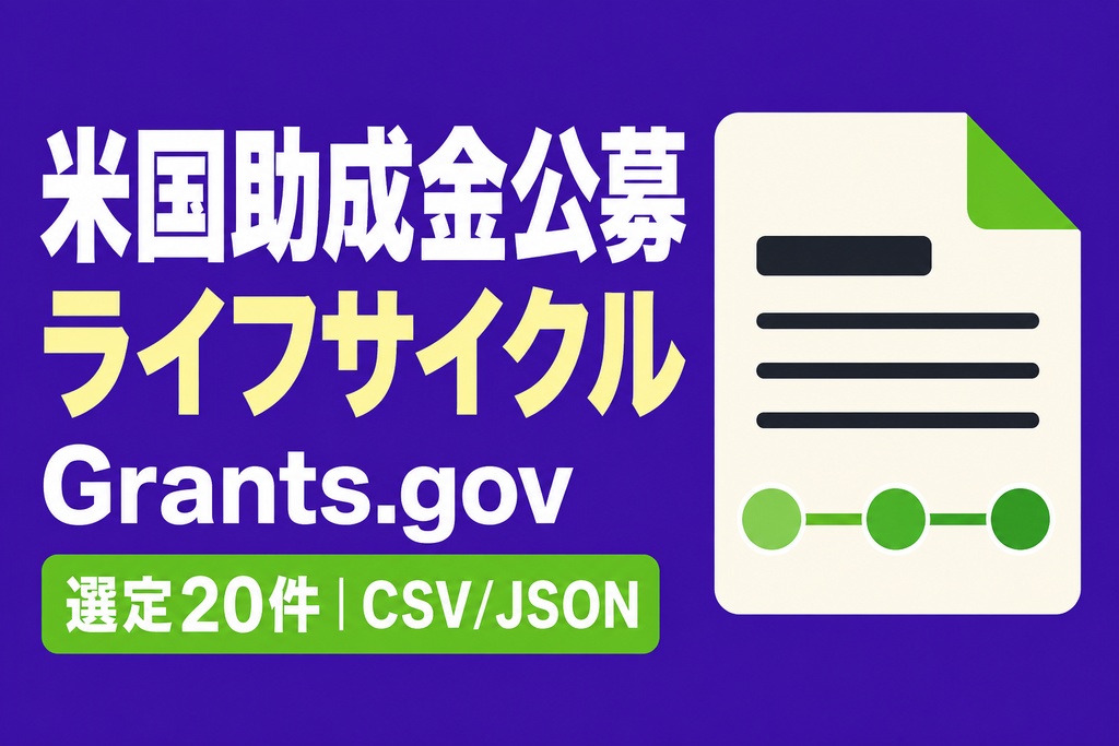 米国連邦助成金公募 ライフサイクル履歴｜選定20件・CSV/JSON