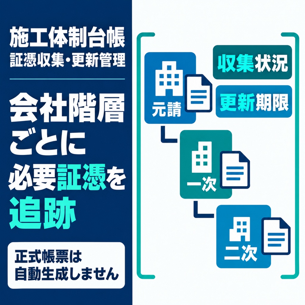 【建設業向けExcel】施工体制台帳 証憑収集・更新管理ブック｜収集状況と更新期限を管理