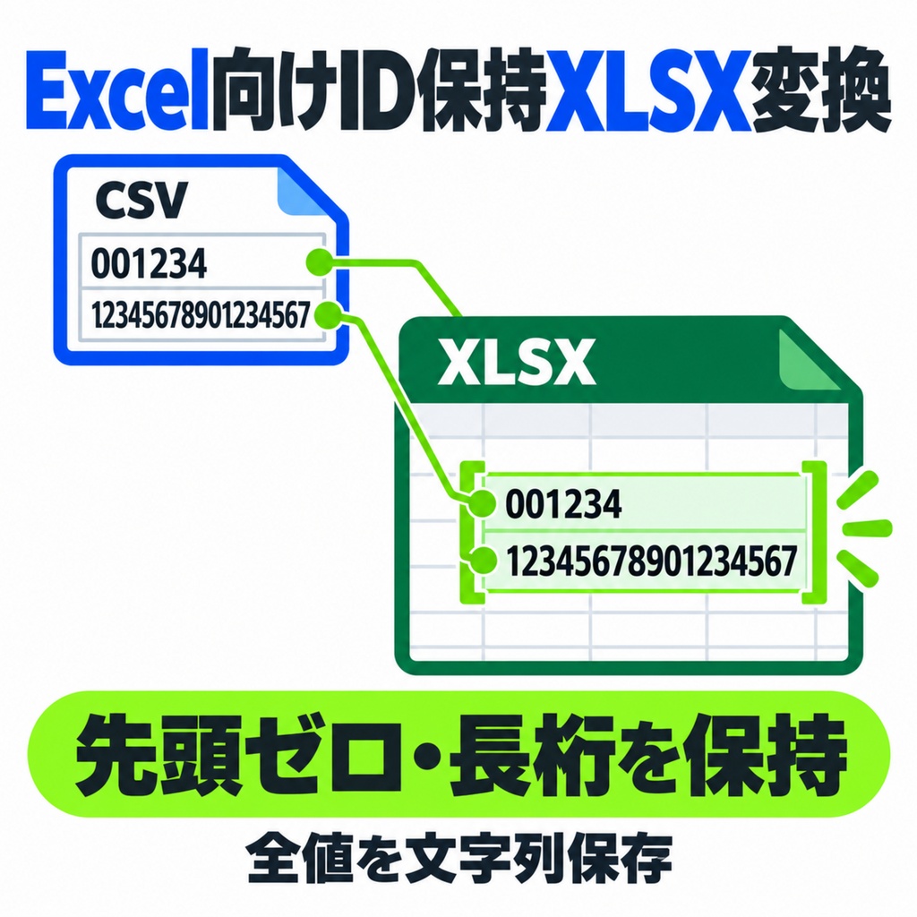 Excel向けID保持XLSX変換｜先頭ゼロ・長桁を文字列保存