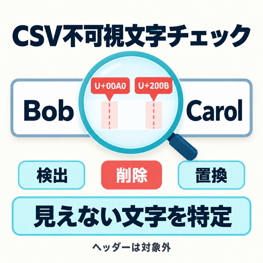 CSV不可視文字チェック・除去｜NBSP・制御・ゼロ幅